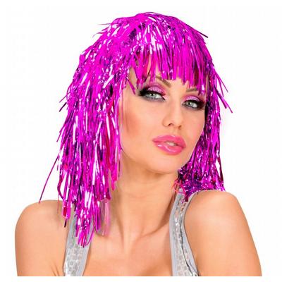 Pembe Fuşya Işıltılı Metalize Parti Peruğu