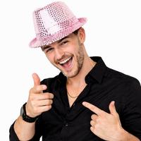 Pembe Payetli Disco Parti Şapkası Yetişkin Işıltılı Fötr Model
