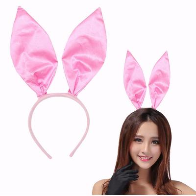 Pembe Renk Saten Kaplama Şekil Verilebilir Tavşan Kulak Taç 35x11 cm