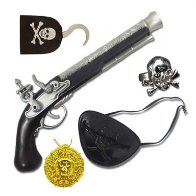 Plastik Korsan Tabancası Kancası Yüzük Kolye ve Göz Bandı Seti
