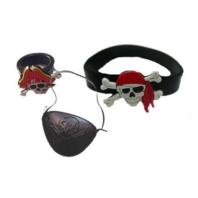 Plastik Korsan Yüzük Bileklik ve Göz Bandı-kırmızı model