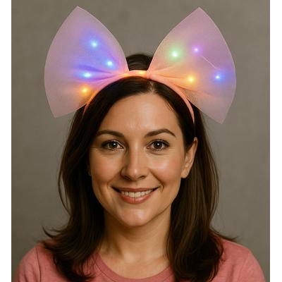 Rengarenk Led Işıklı Fiyonk Şekilli Tül Parti Tacı Pembe Renk 25x25 cm