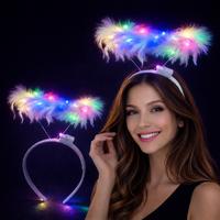Renkli LED Işıklı Beyaz Tüylü Püsküllü Parti Tacı