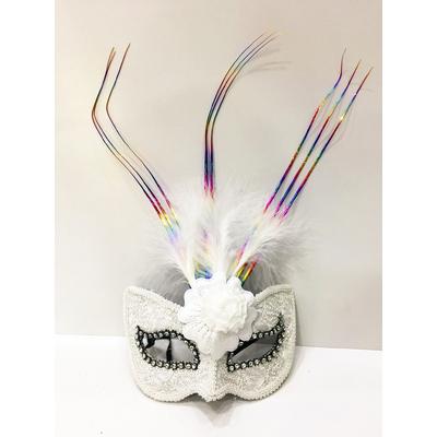 Renkli Tel İşlemeli Güllü Kırılmaz Beyaz Eva Parti Maskesi