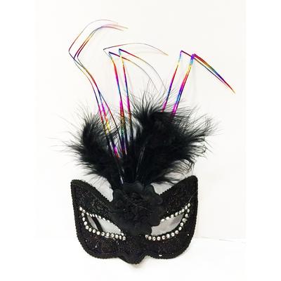 Renkli Tel İşlemeli Güllü Kırılmaz Eva Siyah Parti Maskesi