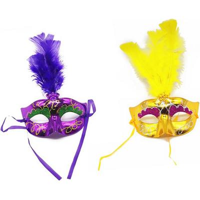 Renkli Tüylü Venedik Parti Maskesi Karışık Renk 12 Adet