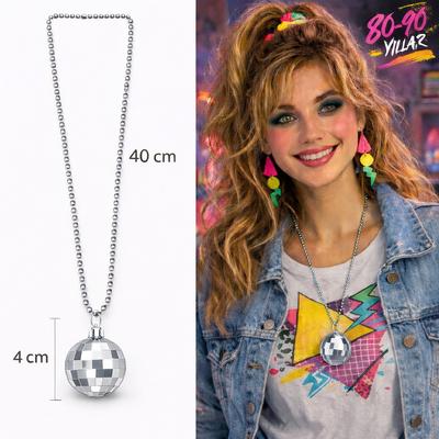 Retro Disko Topu Şekilli 80'ler 90'lar Gümüş Renk Plastik Kolye