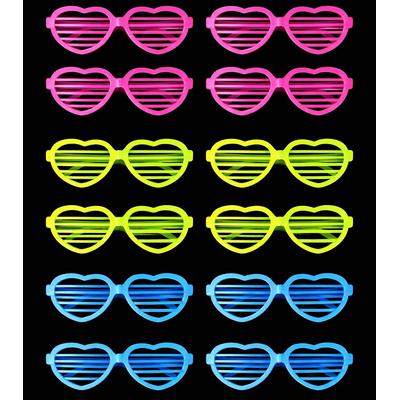 Retro Neon Fosforlu Kalp Panjur Gözlük 12 Adet – 80’ler 90’lar Parti Stili
