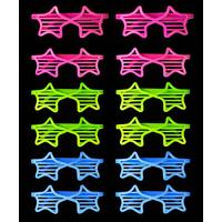 Retro Neon Fosforlu Yıldız Panjur Gözlük 12 Adet – 80’ler 90’lar Parti Stili