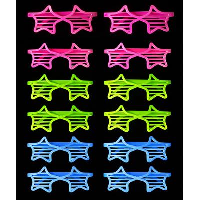 Retro Neon Fosforlu Yıldız Panjur Gözlük 12 Adet – 80’ler 90’lar Parti Stili