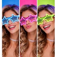 Retro Neon Fosforlu Yıldız Panjur Gözlük 12 Adet – 80’ler 90’lar Parti Stili