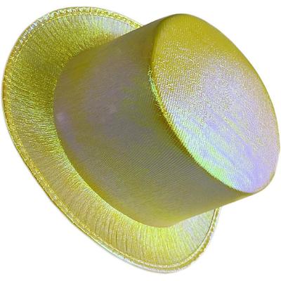 Sarı Renk Işıltılı Hologram Kumaş Kaplama Fötr Silindir Şapka Yetişkin Boy 