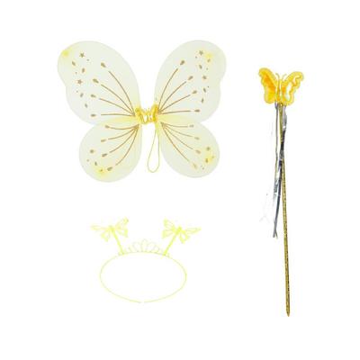 Sarı Kelebek Erkek-Kız Seti – 50 cm Kelebek Kanadı, Taç ve Asa