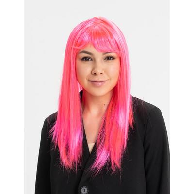 Şeker Pembesi Koyu Pembe Renk Uzun Düz Parti Peruğu 