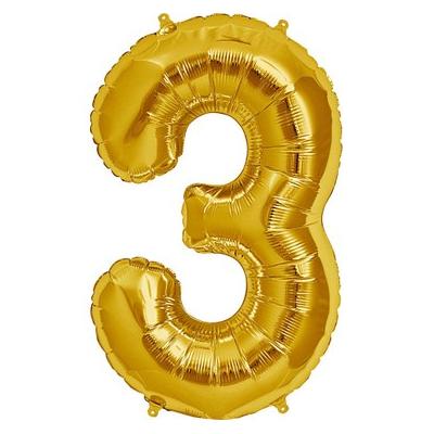Şekilli Supershape Gold Rakam Folyo Balon 3 Numara