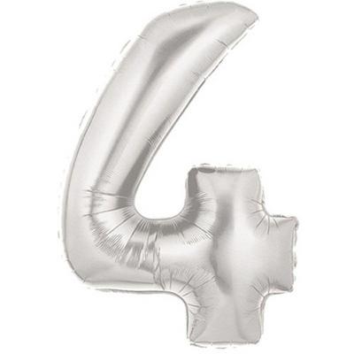 Şekilli Supershape Silver Rakam Folyo Balon 4 Numara