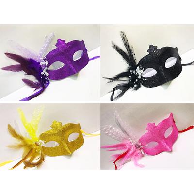 Simli Yılbaşı Venedik Tüylü Parti Maskesi Karışık Renk 12 Adet