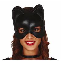 Siyah Deri Görünümlü Kedi Maskesi – Cosplay & Maskeli Balo