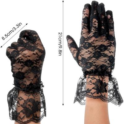Siyah Güpürlü Dantel Eldiven Kısa – Vintage Zarif Kadın Eldiveni