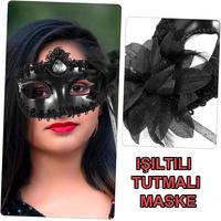 Siyah Işıltılı Tutmalı Fotoğraf Çekimi Maskesi 18x29 cm
