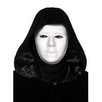 Siyah Kapüşonlu 120 cm Pelerin ve Beyaz Boyanabilir Tam Yüz Maske