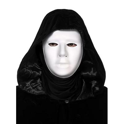 Siyah Kapüşonlu 120 cm Pelerin ve Beyaz Boyanabilir Tam Yüz Maske