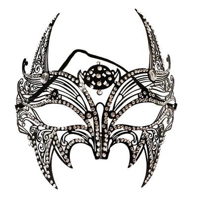 Siyah Renk Lazer Kesim Üzeri Kristal Taşlı Metal Lüks Maske Balo Parti