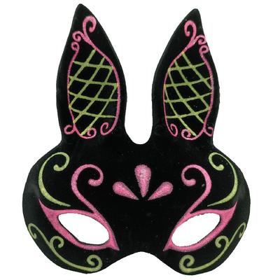 Siyah Renk Pembe Gold Simli Siyah Süet Kaplama Tavşan Maskesi 18x16 cm
