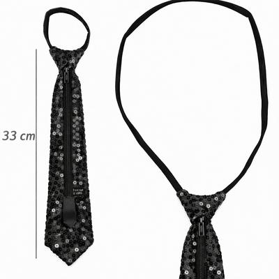 Siyah Renk Pul Payetli Işıltılı Parti Kravatı 33 cm