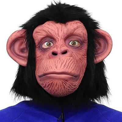 Siyah Saçlı Kafaya Tam Geçmeli Lateks Şempanze Maskesi - Lateks Maymun Orangutan Goril Maske Et Maske
