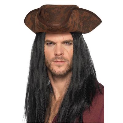 Siyah Saçlı Kaptan Korsan Şapkası 