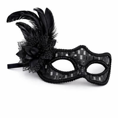 Siyah Tüylü Balo Maskesi Kadın Parti Aksesuarı
