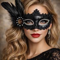 Siyah Tüylü Payetli Lüks Taşlı Parti Maskesi 