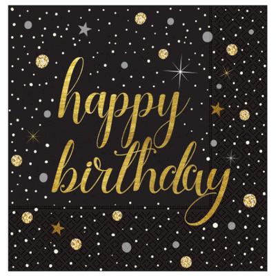 Siyah Yıldızlı Happy Birthday Peçete 20 Adet