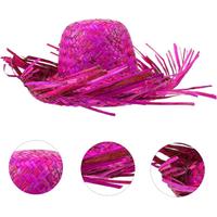 Tropikal Parti Pembe Fuşya Hasır Hawaii Şapkası 13x36 cm