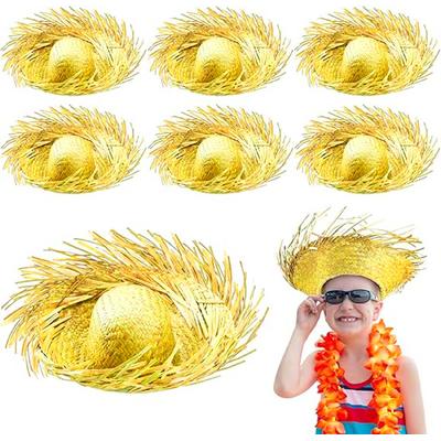 Tropikal Parti Sarı Hasır Hawaii Şapkası 13x36 cm