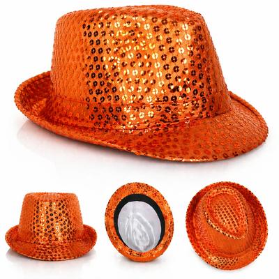 Turuncu Payetli Disco Parti Şapkası Yetişkin Işıltılı Fötr Model