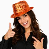 Turuncu Payetli Disco Parti Şapkası Yetişkin Işıltılı Fötr Model