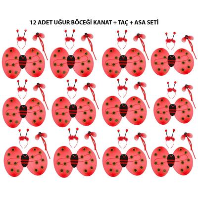 Uğur Böceği Kostüm Seti - Kanat Taç Asa 3 Parça 12 Adet