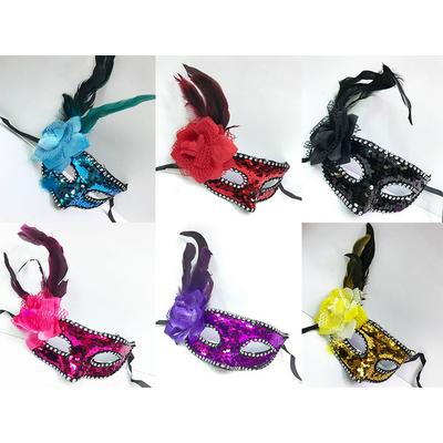 Yandan Tüylü Pul İşlemeli Yılbaşı Parti Maskesi Karışık Renk 12 Adet