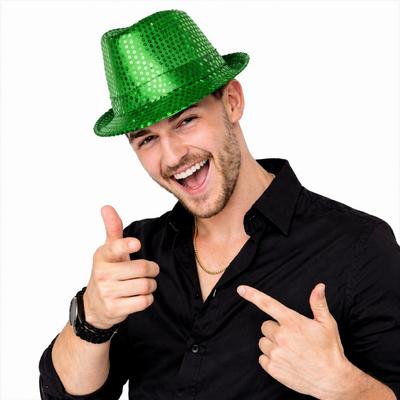 Yeşil Payetli Disco Parti Şapkası Yetişkin Işıltılı Fötr Model