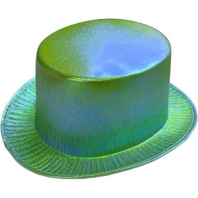 Yeşil Renk Işıltılı Hologram Kumaş Kaplama Fötr Silindir Şapka Yetişkin Boy 