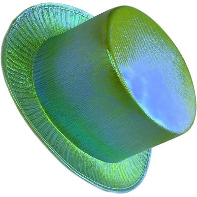 Yeşil Renk Işıltılı Hologram Kumaş Kaplama Fötr Silindir Şapka Yetişkin Boy 