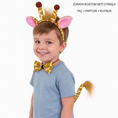 Zürafa Kosümü Aksesuar Seti 3 lü - Taç Papyon Kuyruk